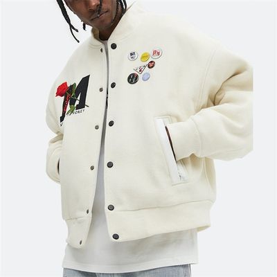 Laine 100% faite sur commande d'hiver de vestes de fac de broderie d'OEM Rose Fleece Letter Bomber Jacket
