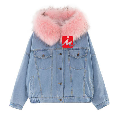 Veste lourde de denim de fourrure de bouton d'hiver de Dama de Chamarra de vestes de denim de broderie de Mezclilla