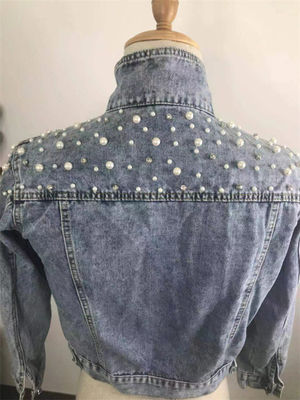 Veste occasionnelle de Madame Blouse Mandarin Collar de vestes de denim de broderie