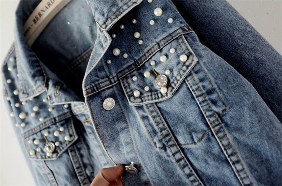 Veste occasionnelle de Madame Blouse Mandarin Collar de vestes de denim de broderie